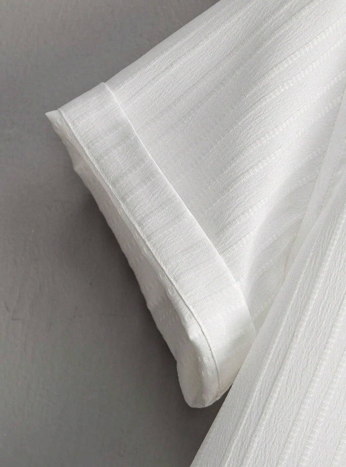 Set de 2 piezas para hombre de camisa de manga corta de unicolor con textura y pantalones rectos de cintura con cordón.